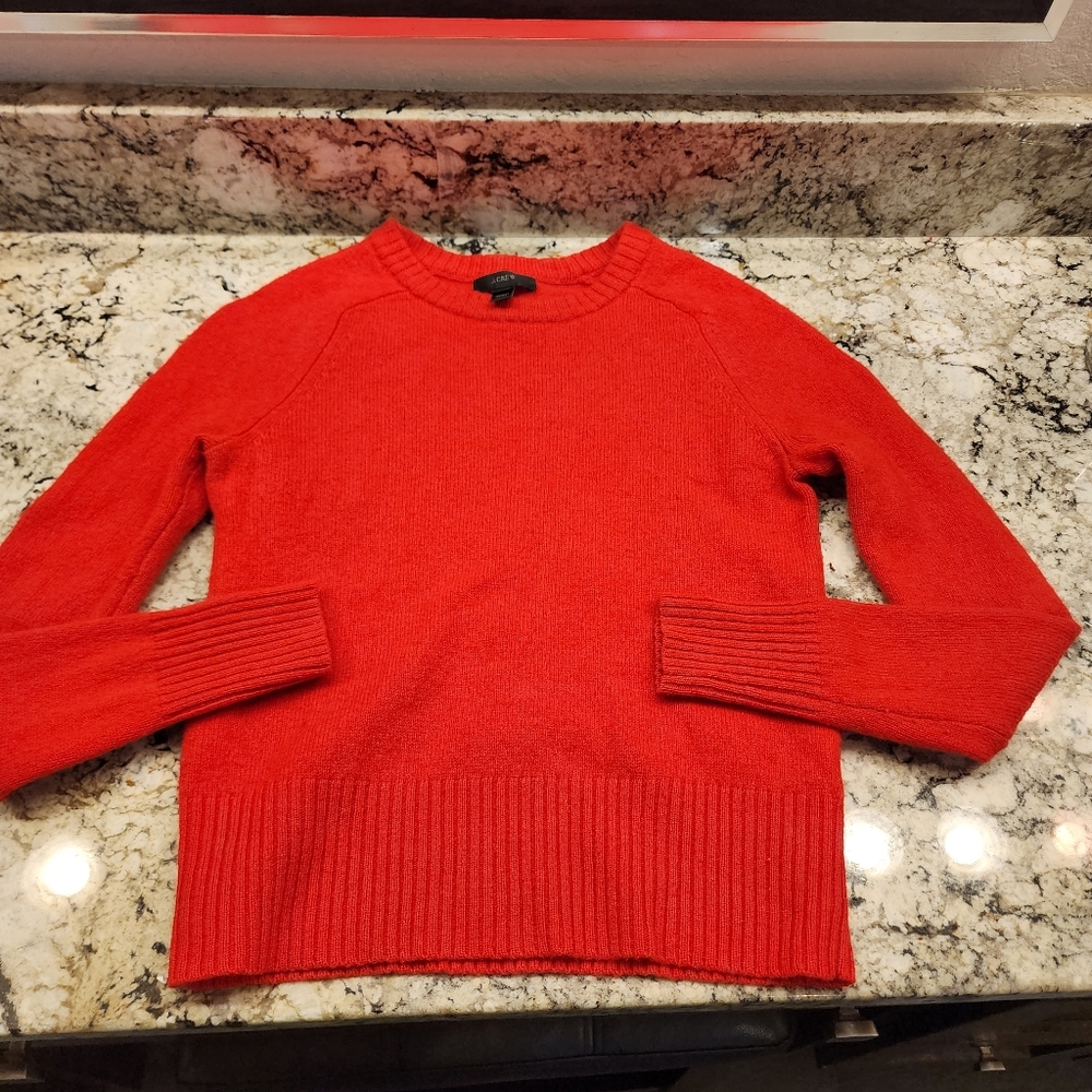 J. Crew red ribbed mock neck fitted 100% wool sweater